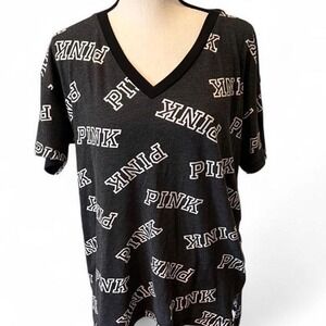 Victoria's Secret PINK V-neck Shirt Black and White Women's Small Y2K Vibes